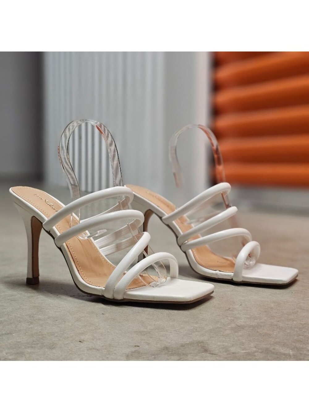 Strappy White High Heel Sandals With Square Toe  Strap  Elegant Style For Women